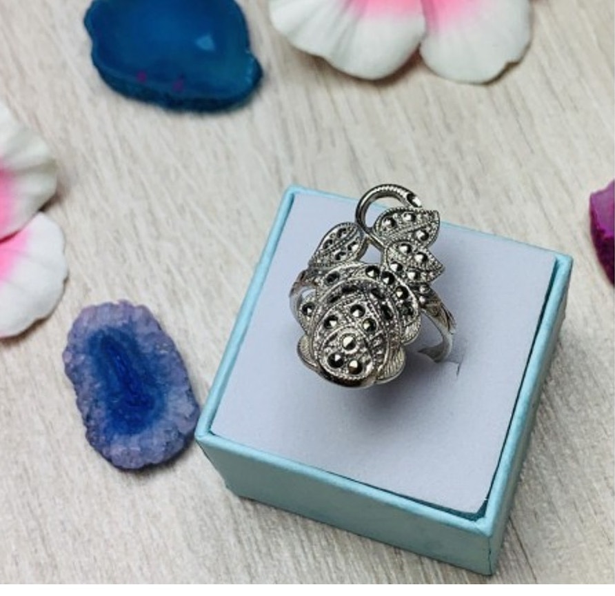 925 Sterling Silver Marcasites Ring Size 7.5
